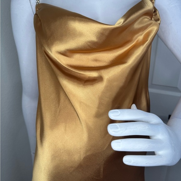 Sophia by Delicates Elegant Gold Satin Gown - Picture 4 of 9